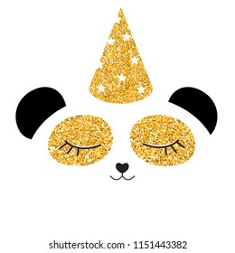 Little cute panda with party festive cap for card and shirt design. Vector Illustration EPS10