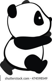 little cute panda runs. on a white background. side view