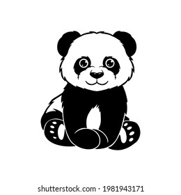 Little cute panda sitting. File for printing and cutting. Vector panda illustration in black and white color svg