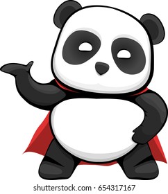 little cute panda superhero is isolated on white background