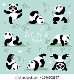 Los lindos pandas hacen yoga. Ilustraciones para niños.