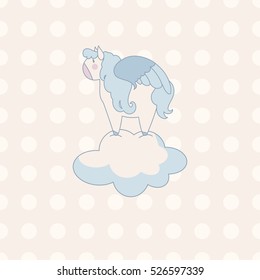 little cute pegasus in pastel colors on a background of polka-dot
