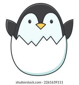 Little cute penguin peeks out of the egg. Vector illustration