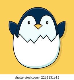 Little cute penguin peeks out of the egg. Vector illustration