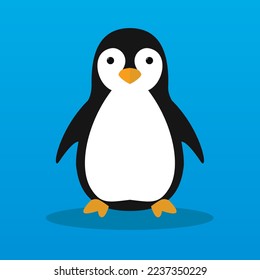 Little cute penguin vector art on blue background