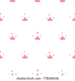 Little cute pink crowns princess seamless vector pattern.