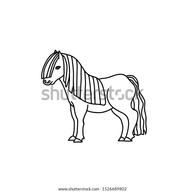 小さくてかわいいポニー馬立って 家畜の白黒のベクター画像 単純な線のイラスト のベクター画像素材 ロイヤリティフリー