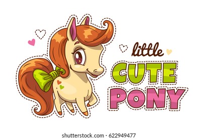 Pequeño y lindo parche de pony. Graciosa impresión vectorial para el diseño de camisetas cachiles.