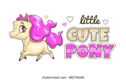 Little cute pony patch. Funny vector print for girlie t shirt design.