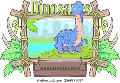 little cute prehistoric dinosaur brachiosaurus