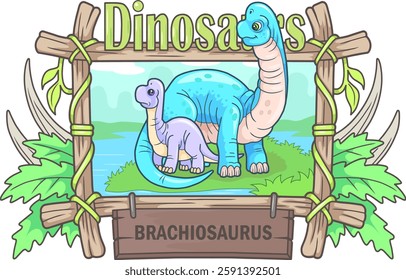 little cute prehistoric dinosaur brachiosaurus