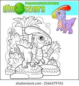 little cute prehistoric dinosaur parasaurolophus coloring book