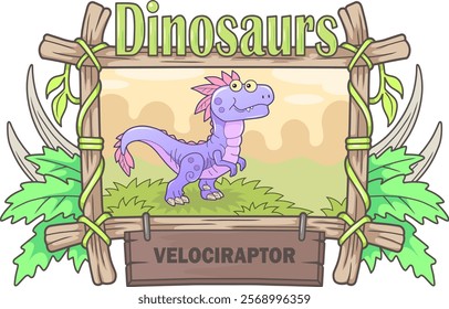 little cute prehistoric dinosaur velociraptor