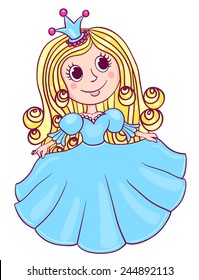 Little cute princess. Cartoon children illustration. Isolated on white.