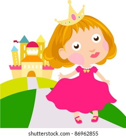  Little cute princess and castle