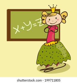 Little cute princess near the class-board