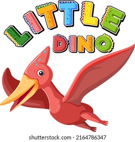 Little cute pteranodon dinosaur cartoon character illustration