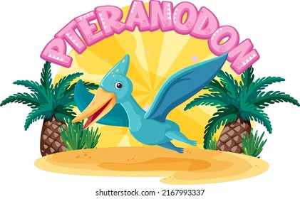 Little cute pteranodon dinosaur cartoon character illustration