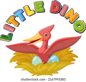 Little cute pteranodon dinosaur cartoon character illustration
