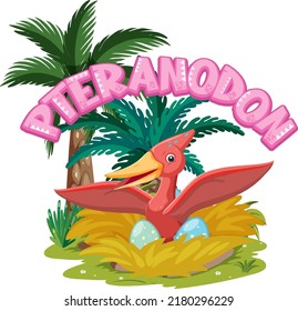 Little cute pteranodon dinosaur cartoon character illustration