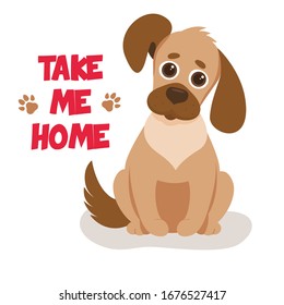 Little cute puppy wants to be taken home. Take the dog from the shelter. Vector illustration