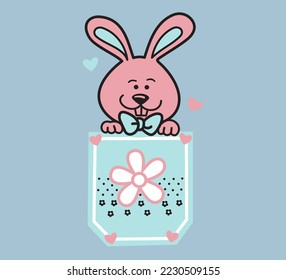 Little cute rabbit in a pocket vector design for girls