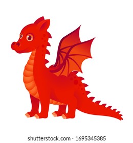 Little cute red dragon vector illustration, fairytale fantasy reptile.