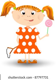 Little cute redhead girl with a lollipop
