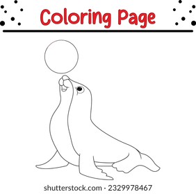 Little cute seal coloring page. sea animal coloring book for kids.