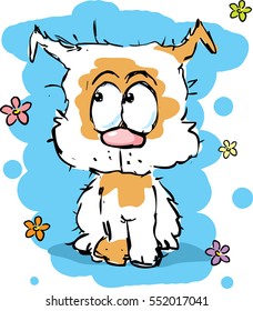 little cute shaggy puppy dog - colorful sketch