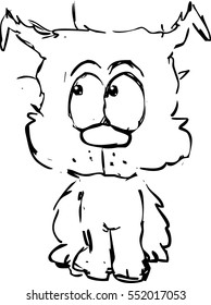 little cute shaggy puppy dog - black sketch