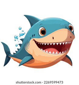 Little cute shark Little baby shark. A friendly little shark with big eyes. Nice character graphics made in vector graphics. Illustration for a child.