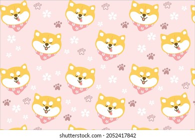 Little cute Shiba with bone seamless pattern backgound. Pattern for print, wrapping paper, greeting card and wallpaper.