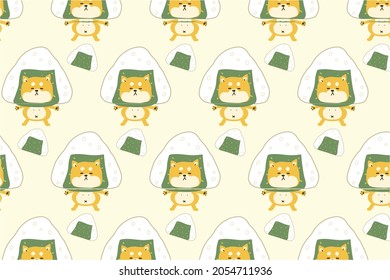 Little cute Shiba with bone seamless pattern backgound. Pattern for print, wrapping paper, greeting card and wallpaper onigiri.