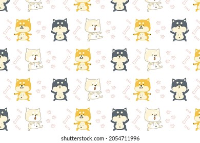 Little cute Shiba with bone seamless pattern backgound. Pattern for print, wrapping paper, greeting card and wallpaper .