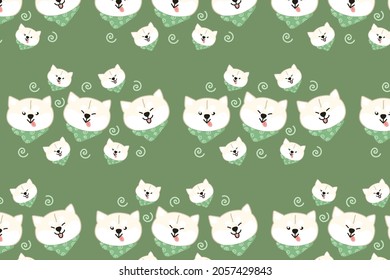 Little cute Shiba with bone seamless pattern backgound. Pattern for print, wrapping paper, greeting card and wallpaper green .