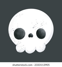 Little cute skull head Happy Halloween watercolor Halloween scary ghostly monsters. Cartoon spooky character trick or Treating isolated on black background Vector illustration.