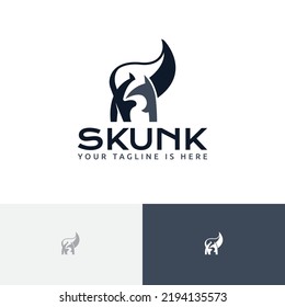 Little Cute Skunk Animal Zoo Negative Space Logo