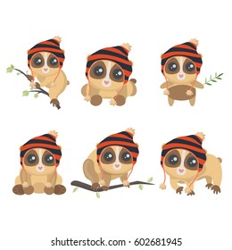 Little cute slow loris in different poses.