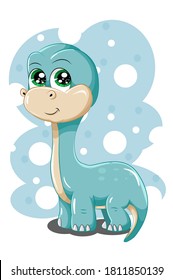 A little cute and small baby blue dinosaur, design animal cartoon vector illustration