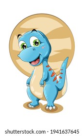 A little cute small baby blue dinosaur vector illustration
