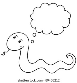 little cute snake with speech bubble, cartoon, line art, coloring