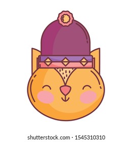 little cute squirrel head with hat cartoon vector illustration