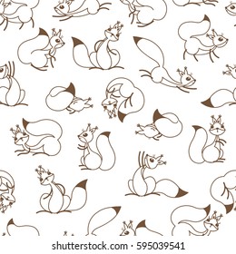 Little cute squirrels. Seamless pattern for gift wrapping, wallpaper, children`s room or clothing. White background. Vector illustration