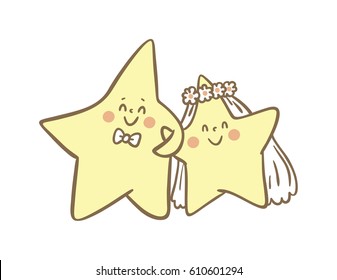 Little cute star. Bride and groom. Romantic card for wedding