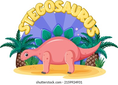Little cute stegosaurus dinosaur cartoon character illustration