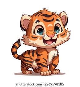 Little cute tiger. Little baby tiger. A friendly little tiger with big eyes. Nice character graphics made in vector graphics. Illustration for a child.