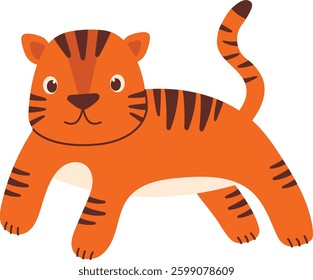 Little Cute Tiger Illustration. National Tiger Day Celebration. Isolated Vector Graphic.