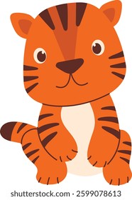 Little Cute Tiger Illustration. National Tiger Day Celebration. Isolated Vector Graphic.