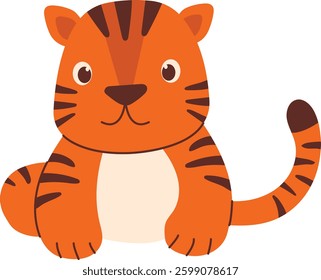 Little Cute Tiger Illustration. National Tiger Day Celebration. Isolated Vector Graphic.